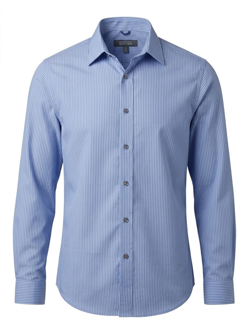 Kenneth Cole Reaction Slim Fit Blue Striped Wrinkle Dress Shirt Men Size M